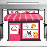 Aperturee - Pink Door And Window Lovely Dogs Pet Party Backdrop